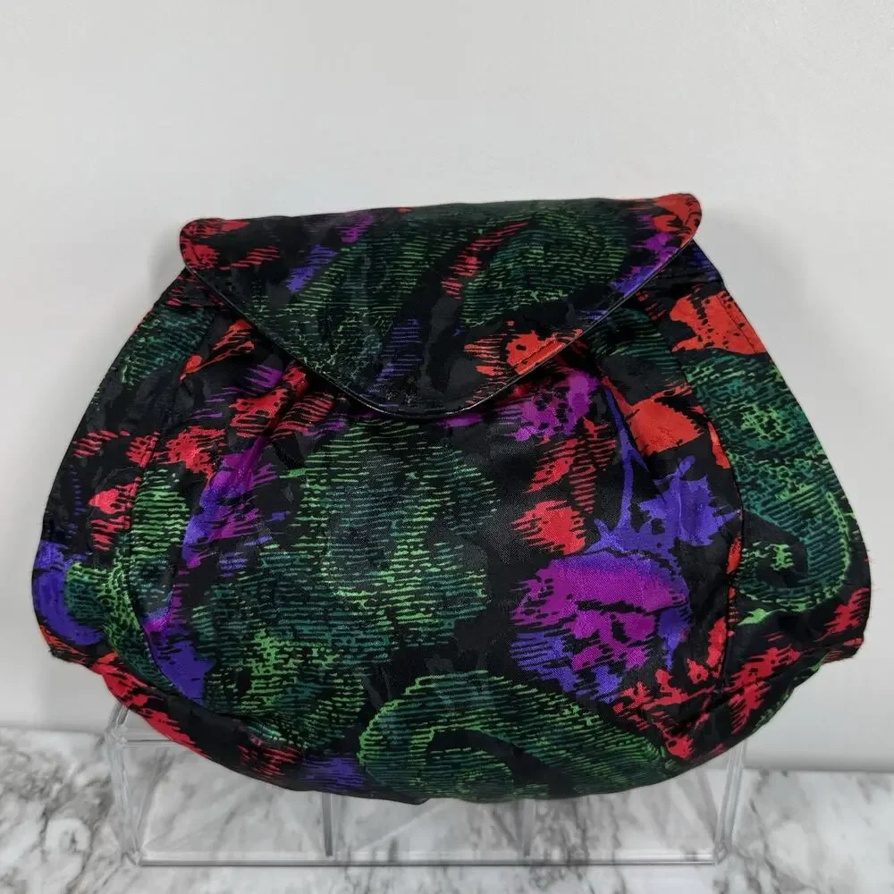 Vintage J. Renee Floral Clutch Crossbody Evening Bag Abstract Pleated Purse